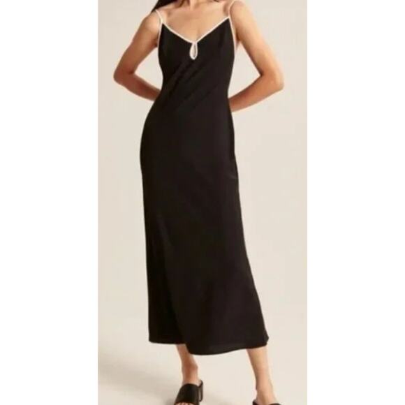 Y2K Abercrombie & Fitch Slip Maxi Dress Sz XSP Petite Black White Straps Retro - Picture 1 of 9